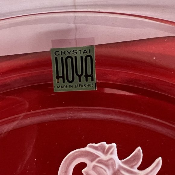 Hoya Japan Artist Signed Crystal 8" Plate Etched Pansies Flowers! - Picture 6 of 10